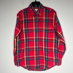 VTG The Fox Collection Red Blue Plaid Button-Down Dress Shirt Men's M 15/15.5